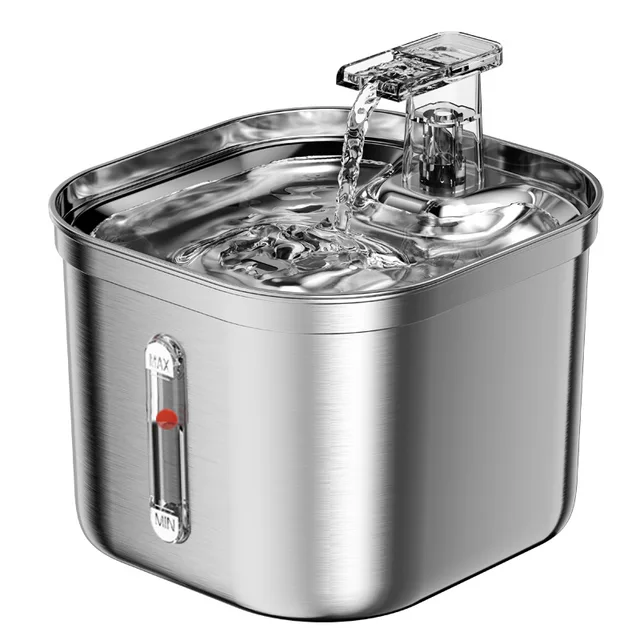 1pc  cat water dispenser stainless steel automatic pet water dispenser with visible water level window, 2