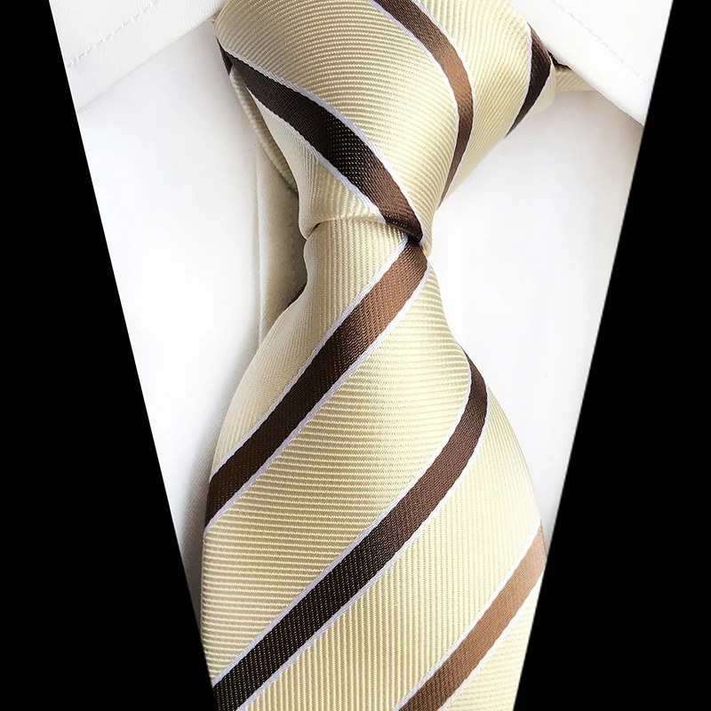 

Classic Silk Men Tie Striped Yellow Brown Neck Ties 8cm Green Blue Ties for Men Formal Wear Business Suit Wedding Party Gravatas