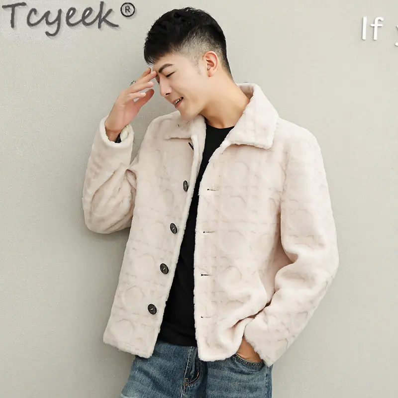 

Tcyeek Short Sheep Shearling Jacket Men Fashion Lamb Wool Jackets Man Clothing Slim Winter Warm Real Fur Coat Chaquetas Hombre