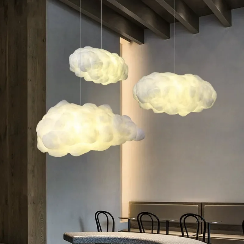 

White Cloud Pendant Light Modern Silk Cotton Pure Droplight for Bedroom Hotel Cloth Living Room Kids Children LED Hanging Lamp