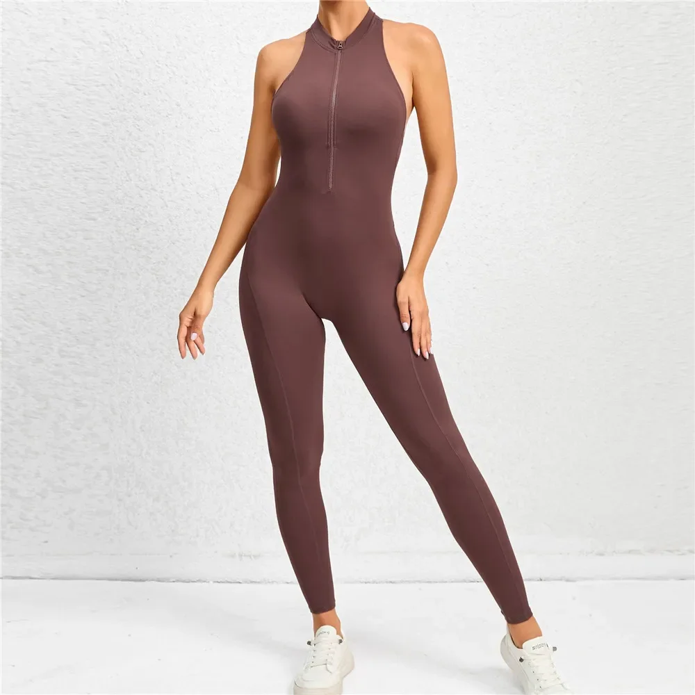 Mono de yoga con cremallera para mujer, mono de una pieza para entrenamiento, mallas, traje deportivo para gimnasio, ropa de ejercicio para mujer