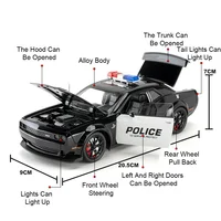 1:24 Dodge Challenger SRT Hellcat Model Toy Police Cars Rubber Tire Miniature Car Pull Back Light Music Vehicle Boys Adult Gifts 2