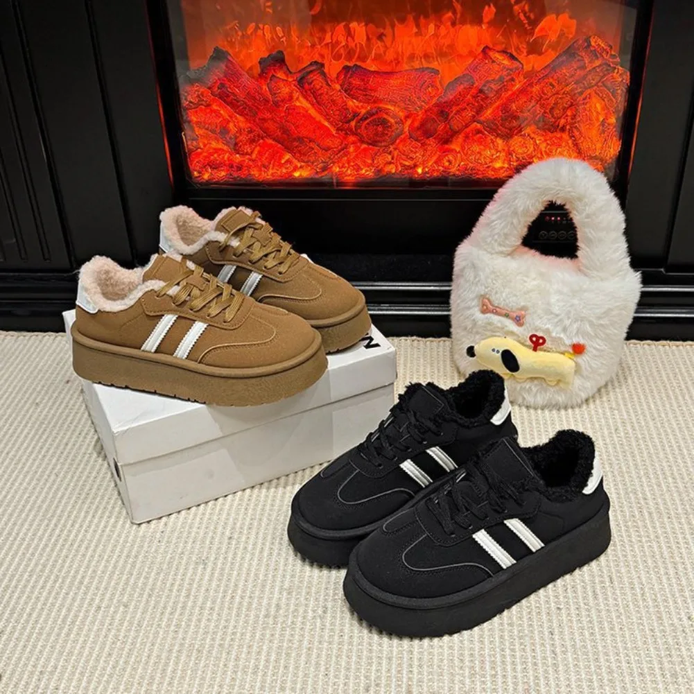 Women's Snow boots 2025 Winter New Vintage Plush Thicken Soft Sole Sneakers Non Slip Comfortable Fashion Lace Up Cotton Shoes