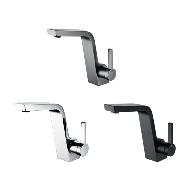 Gray Basin Faucet Solid Brass Casting Lead Free Single Lever Hot and Cold Mixer Sink Tap Bathroom Washbasin Vanity