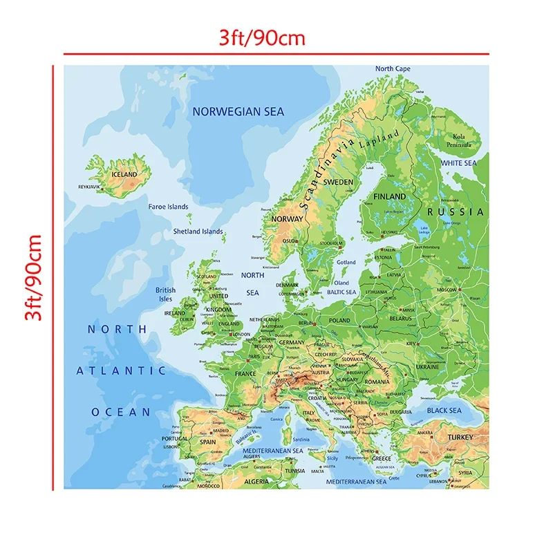 90*90cm The Europe Map Non-woven Canvas Painting Unframed Poster Decorative Hanging Picture Wall Art Print Home School Supplies