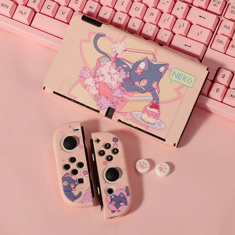 

For Nintendo Switch Oled Case Neko Cat Pink Protective Case Soft Shell Cute NS Joycon Cover For Nintendo Switch Oled Accessories