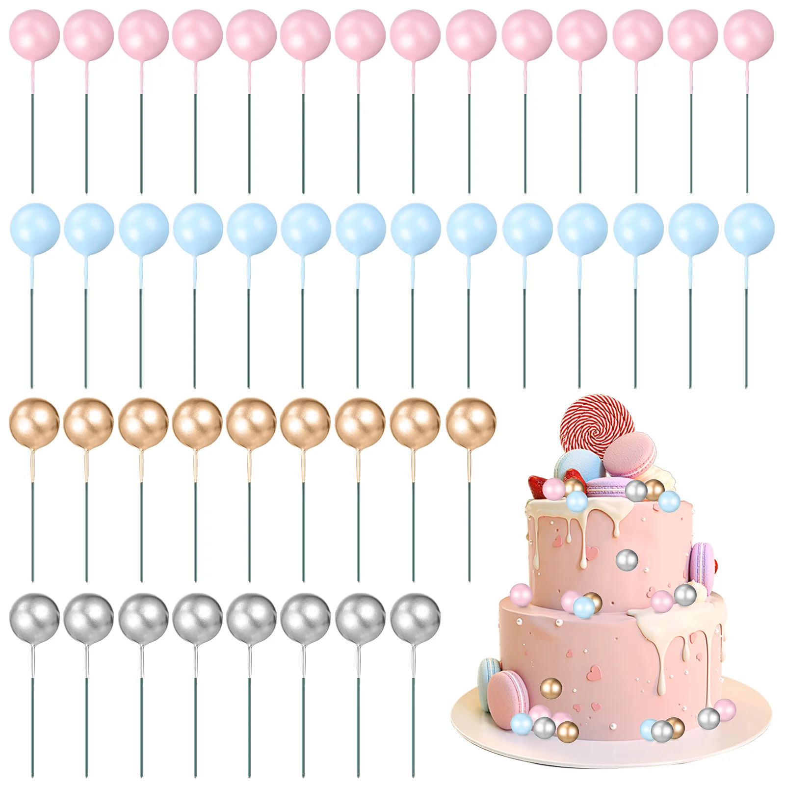 

80 Pcs Happy Birthday Decorations Cake Card Ball Party Cupcake The Bubble Ornament Ornaments Insert Toppers Baby