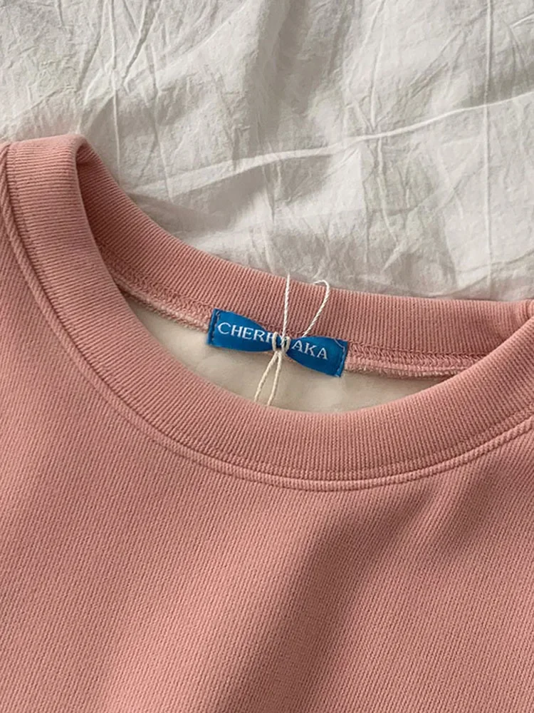 Women Sweatshirt 2021 New Autumn Winter Loose Women's Fleece Thickened Winter Pink Round Neck Top 8 Colors Oversized Sweatshirt