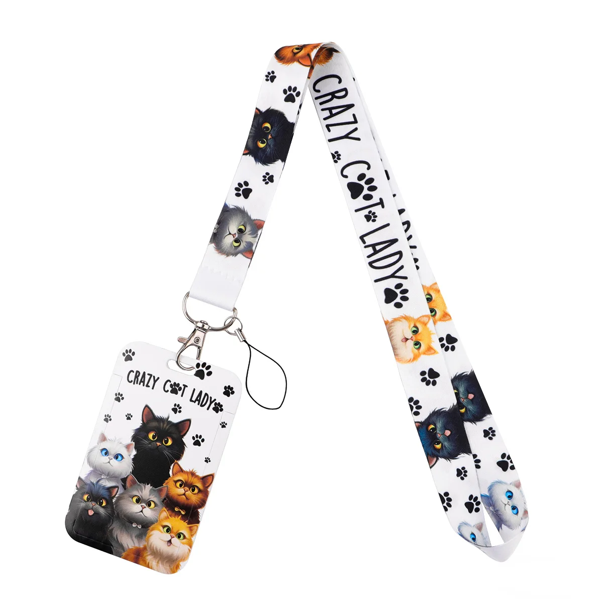 Floral Cartoon Cat Lanyard with ID Card Holder - Stylish Neck Strap