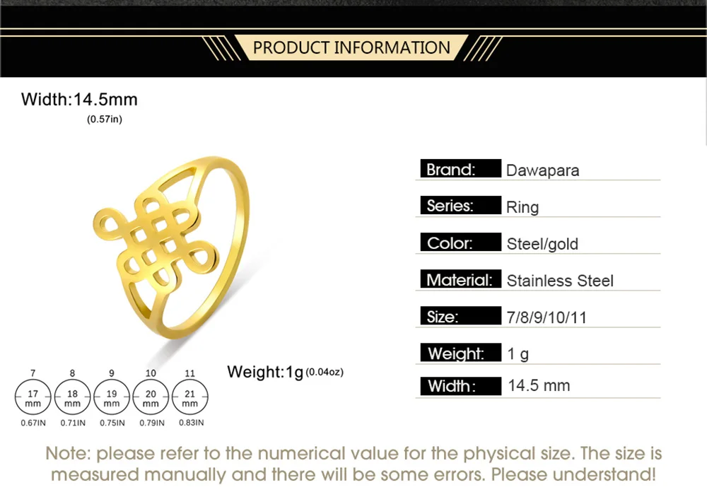 Dawapara klassischer chinesischer mystischer Knoten ring für Frauen unendliches Symbol viel Glück Frieden Amulett Edelstahl Ehering – Detail 2