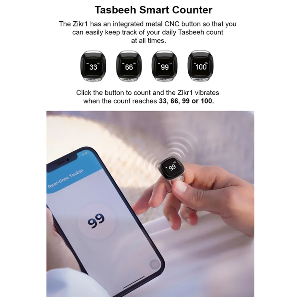 20mm Ring Tasbih Counter Bluetooth-compatible 5.1 5 Prayer Time Smart Tally Counter 0.49inch OLED Display Zinc Alloy For Muslims