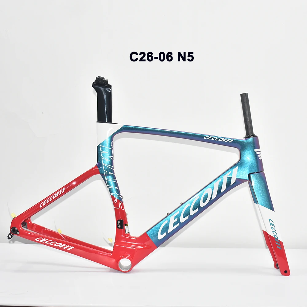 Ceccotti 카멜레온 페인트 카본 로드 자전거 프레임, 완전 숨겨진 케이블 라인, 디스크 브레이크, 레이싱 T47, 하단 브래킷, DPD 배송