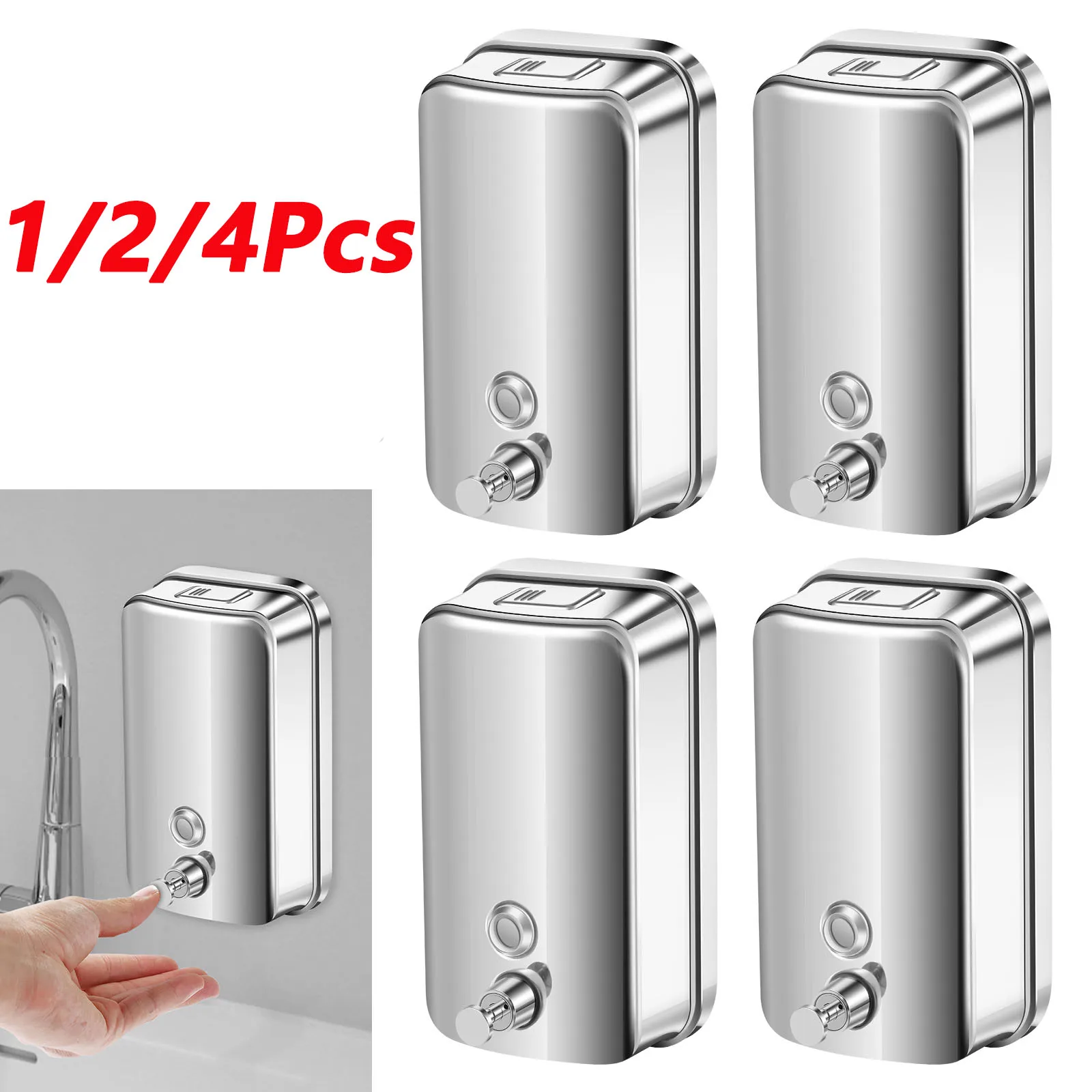 1/2/4 ชิ้นเครื่องจ่ายสบู่แบบติดผนังเครื่องจ่ายสบู่แบบแมนนวล 1000 มล. สแตนเลสสตีลเจลทำความสะอาดมือขวดเจลอาบน้ำสำหรับห้องน้ำ 1