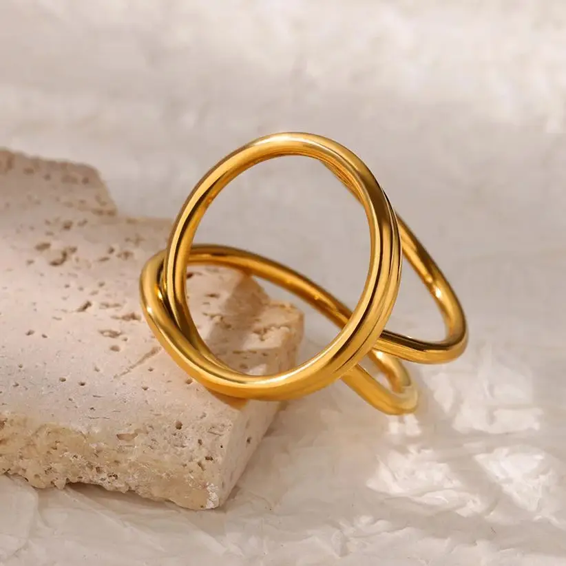 Stainless Steel Hollow Round Line Open Rings For Women Gold Color Wedding Ring