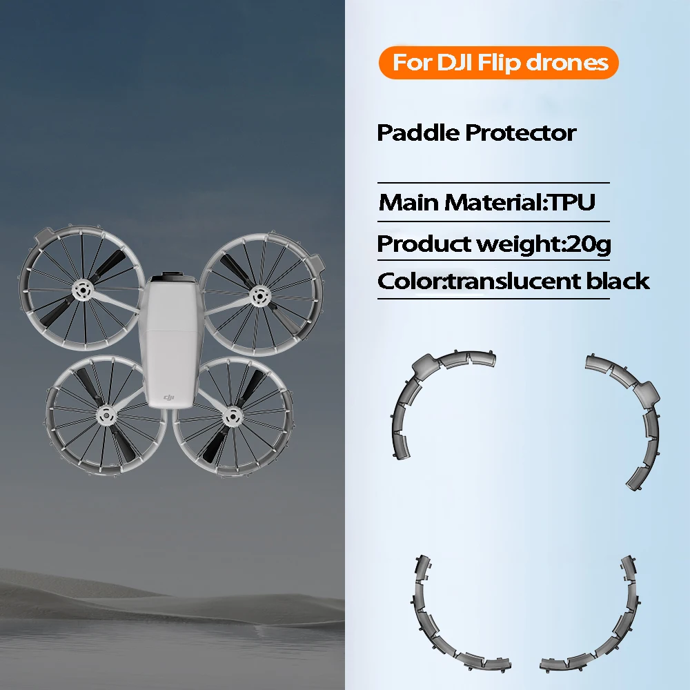 Détail du protège-cadre anti-collision pour DJI Flip montrant les matériaux TPU et les fixations sécurisées.