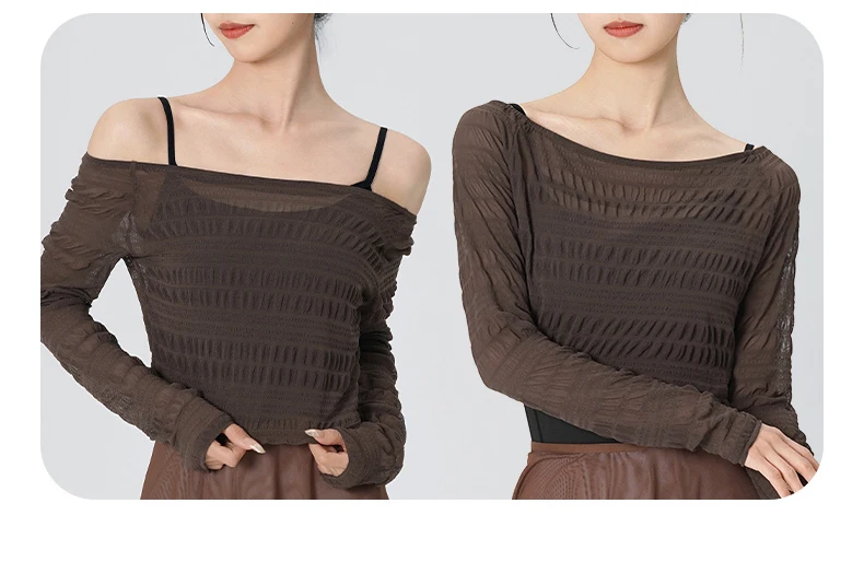 Ballett-Top für Damen, Rüschenärmel, Tanz-Shirt, Sommer, abgeschnittene, taillierte Tanzbekleidung – Detail 10