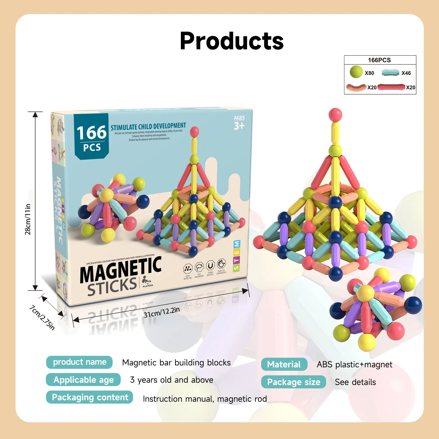 Kids Toys Magnetic Wands Starter Set Classroom Essentials Magnetic Building Blocks for Toddlers Magnet Building Structure Cogni magnetic building blocks magnetic assembly toy magnetic alphabet toys