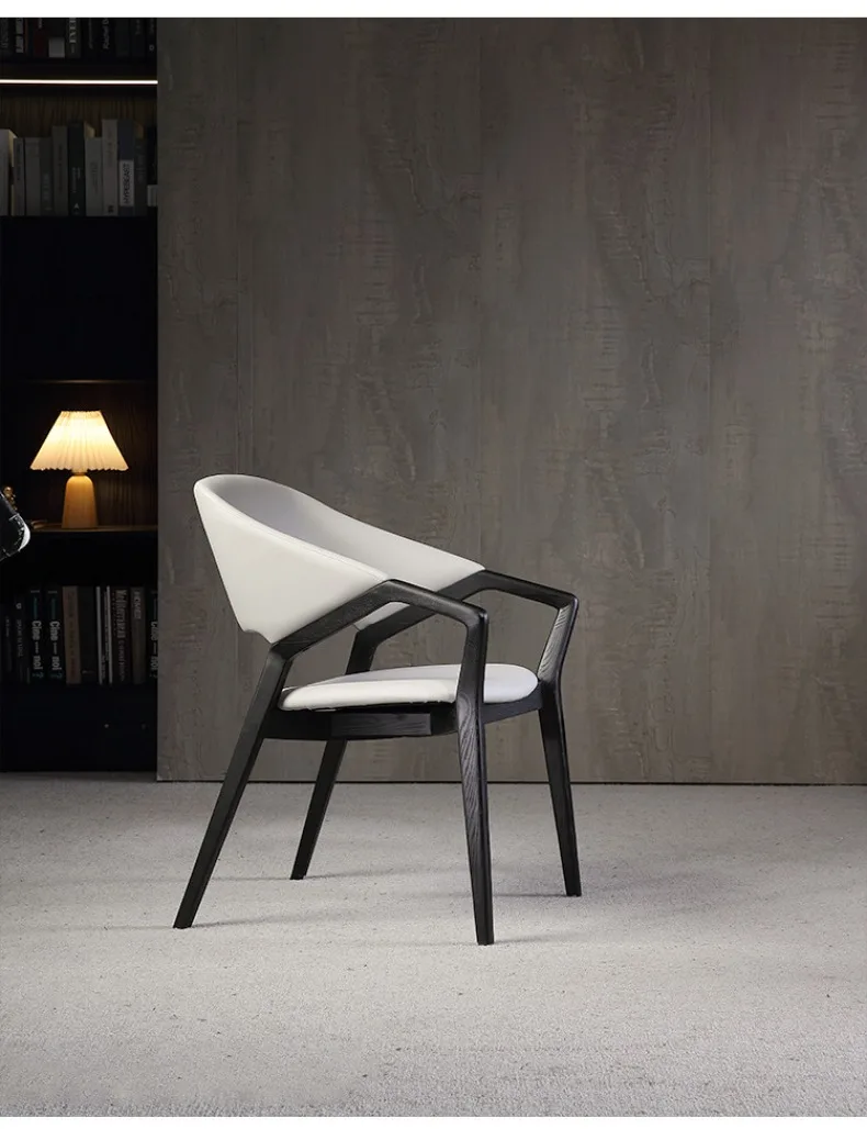 Description Picture 5 of itemWood Luxury Designer Dining Chair Leather Minimalist Stool Single Person Chair Soft Modern Dining Chairs Living Room Furniture