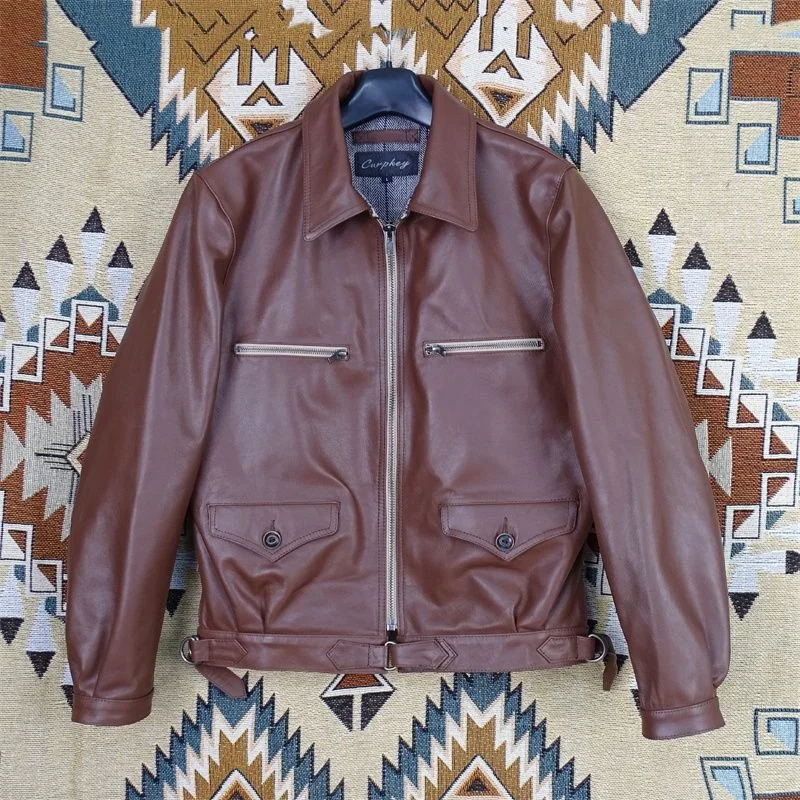 

leather 100% genuine fur coat men jacketHartmann lapel pilot's first layer cow men's micro profile fall casual fashion new styl