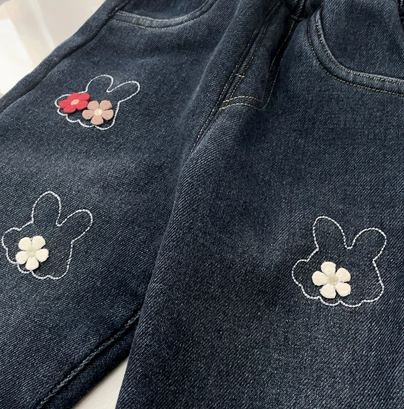 بنطلون جينز مبطن بالصوف للفتيات لفصلي الخريف والشتاء، سروال دافئ مبطن بالصوف للأطفال، بنطلون متعدد الاستخدامات للفتيات الصغيرات