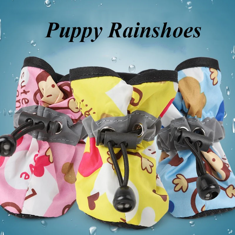 Zapatos impermeables con patrón de Mono para perro, Botas de lluvia para perro, cubiertas para pies para mascotas, zapatos antideslizantes para cachorros, accesorios bonitos para perros