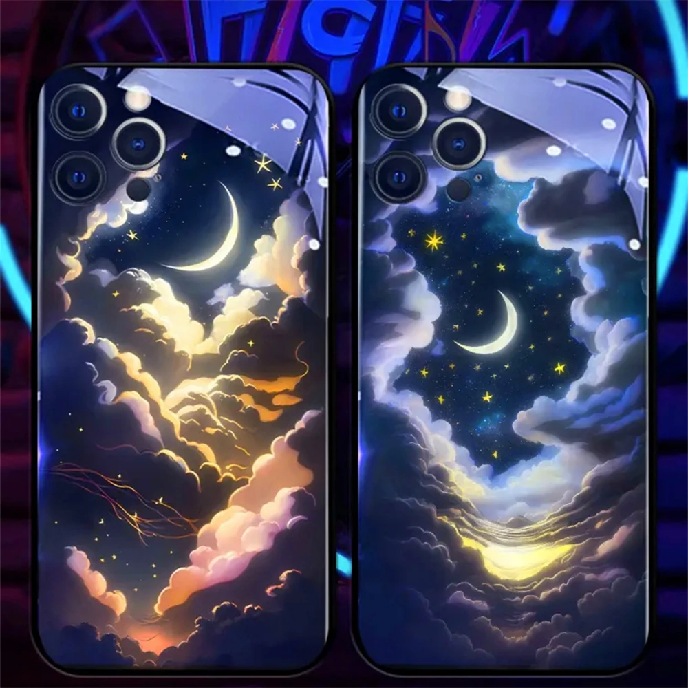 Psychedelic Starry Sky Leuchtende Handyhülle LED-Licht Glas stoßfeste Abdeckung für iPhone Air 17 16 E 15 14 13 12 11 Pro Max Plus – Detail 18