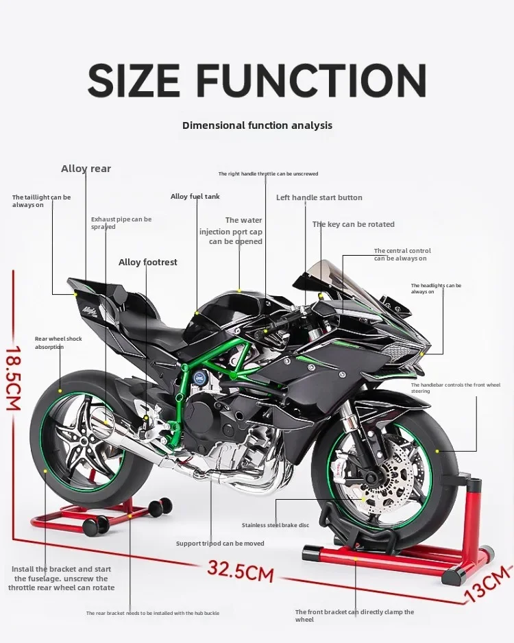カワサキ-合金レーシングバイクモデルh2r,1:6ダイキャスト