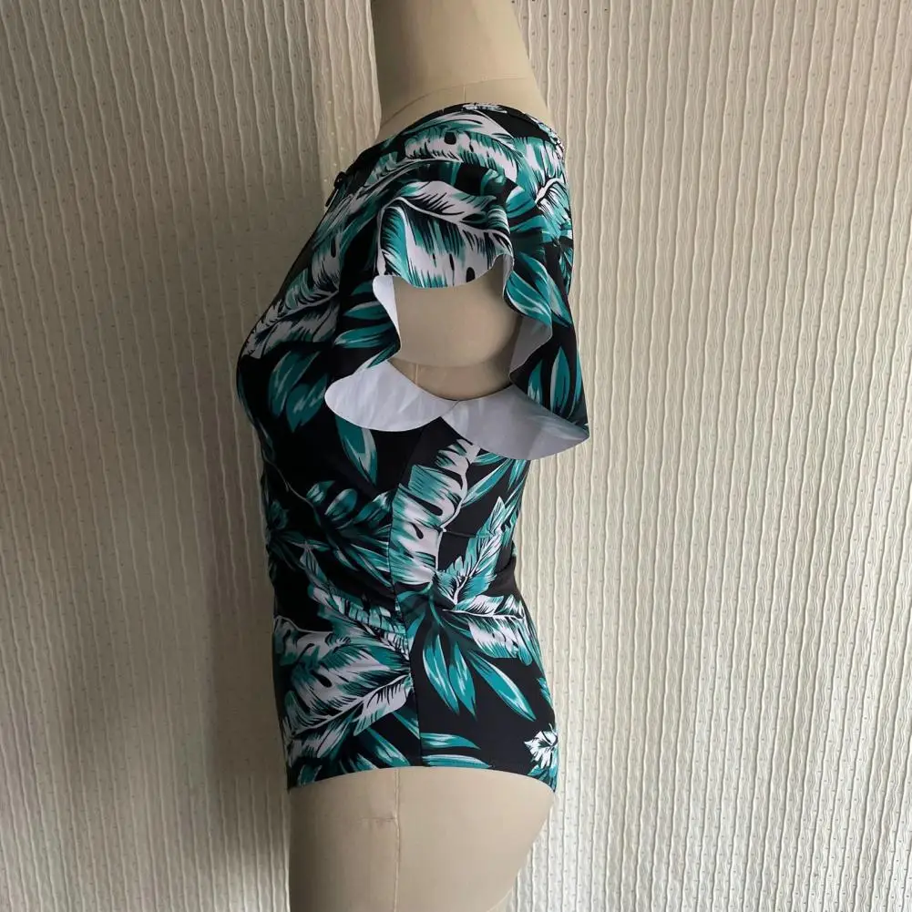 

Стильное пикантное Плиссированное цельное бикини с принтом листьев, облегающее цельное бикини, одежда для бассейна с высокой талией