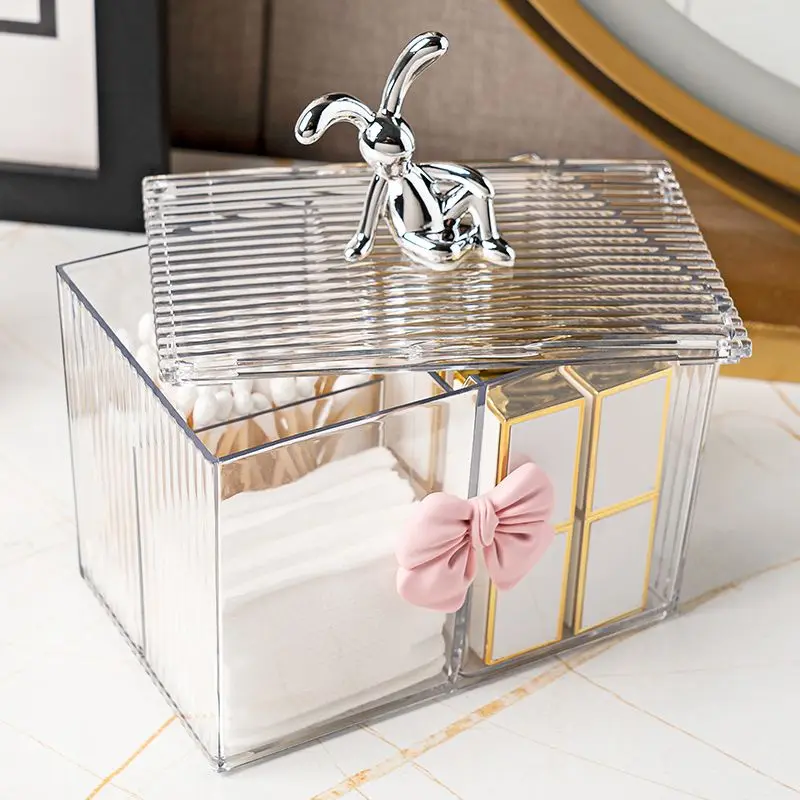 European Rabbit Bow Jewelry Box Clear Lipstick Cotton Sabs Jar Desktop Trinket Storage Box Living Room Fruit Snack Jar with Lid 5