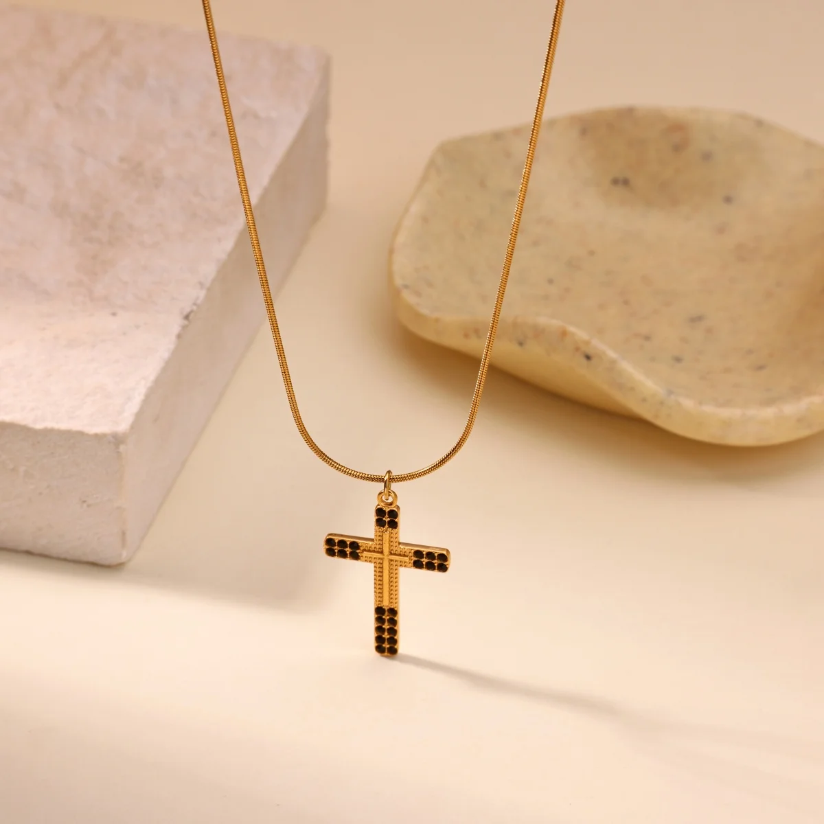 Zircon Cross Amulet Pendant Necklaces For Women Men 316L Stainless Steel