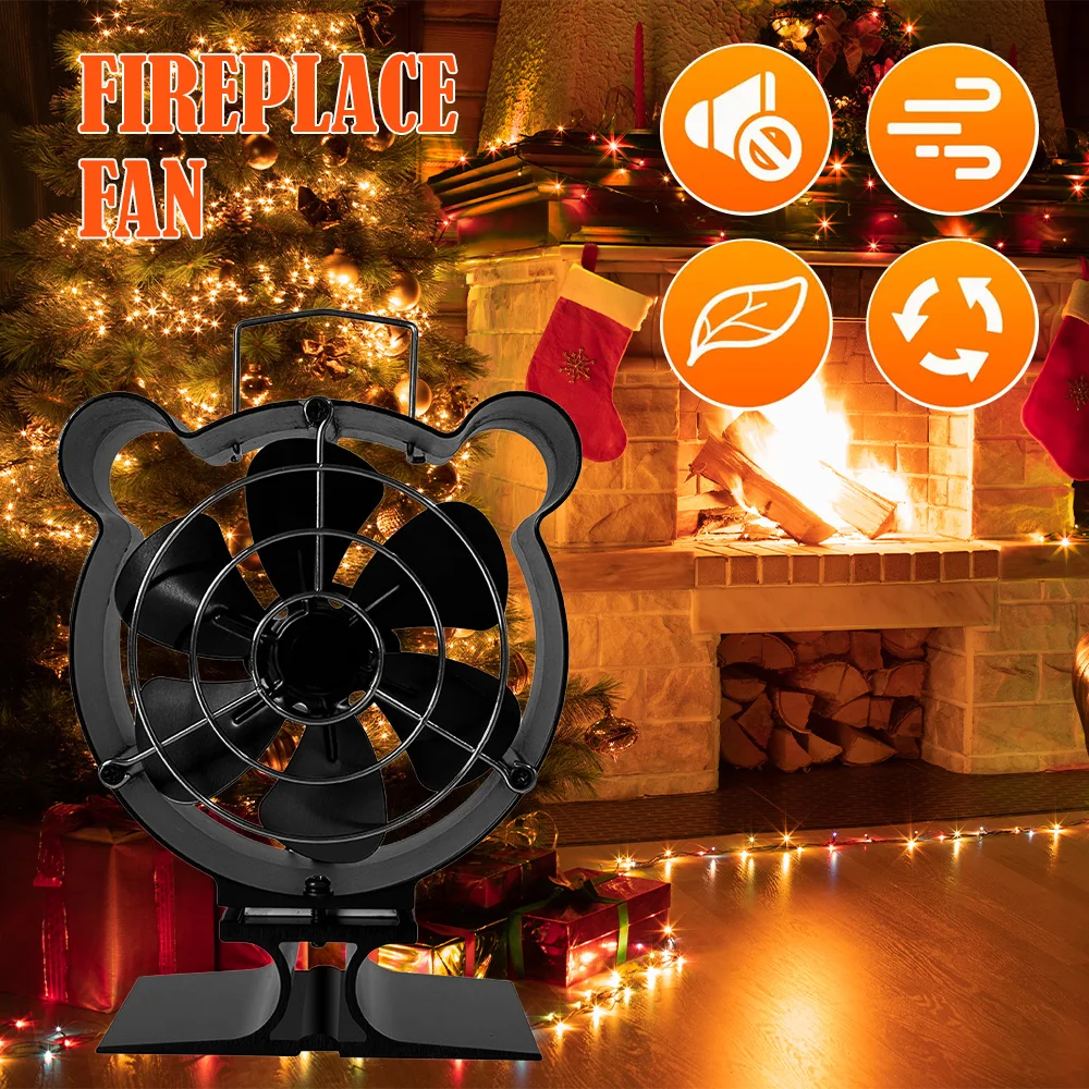 Blade Stove Fan Heat Powered Log Wood Burner Fireplace Fan Protective Cover Woodstove Heater Efficient Heat Distribution