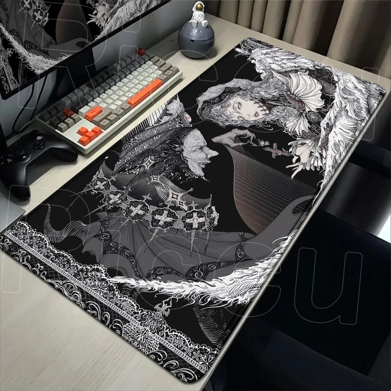 Gothic Retro Black Girl Desk Mat Mousepad Art Mouse Pad Rubber Mat Mouse Carpet Table Pads HD Pc Mats 900x400 Office Accessories