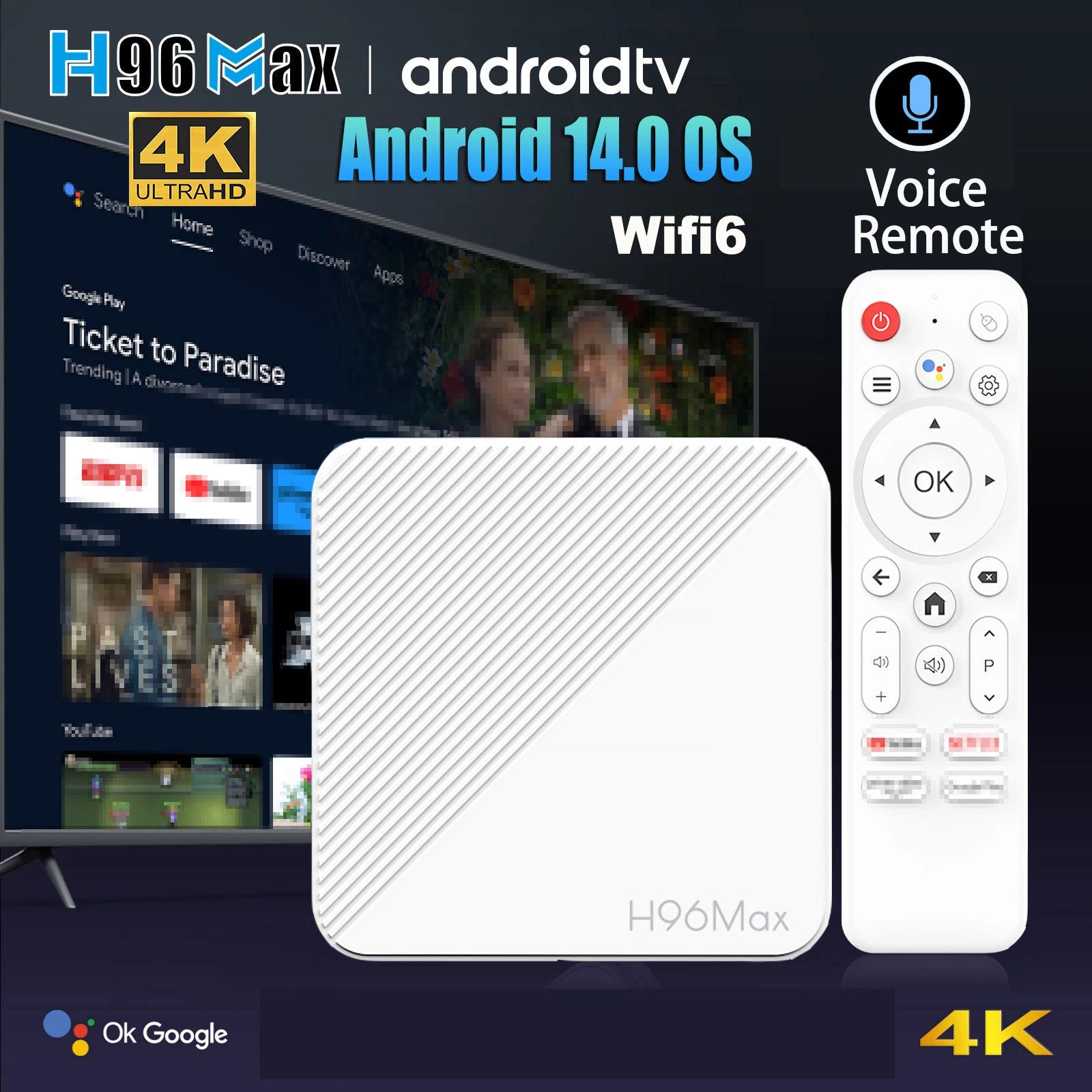 d Android 14.0 OS TV Box H96 MAX Allwinner H313 with 4K HDR 2.4G 5G wifi6 8GB 16GB