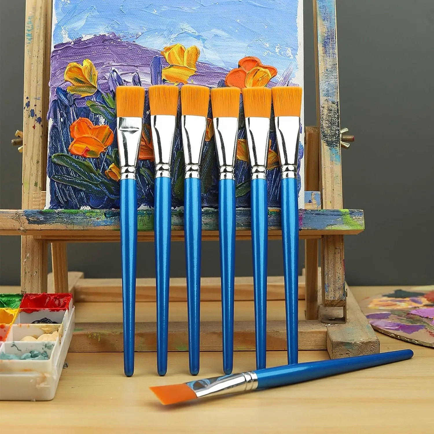 10pcs Premium Synthetic Nylon Flat Paint Brushes, 3/ 4 Inch - Ideal for Watercolor, Acrylics, Oil Painting, Fine Crafts & Body 5