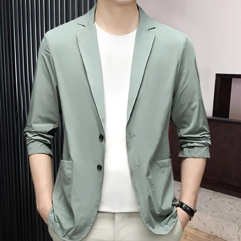 Handsome Men Suit Jacket Soft Smooth Solid Color Turn-down Collar Men Suit Jacket  Groom Coat Commuting