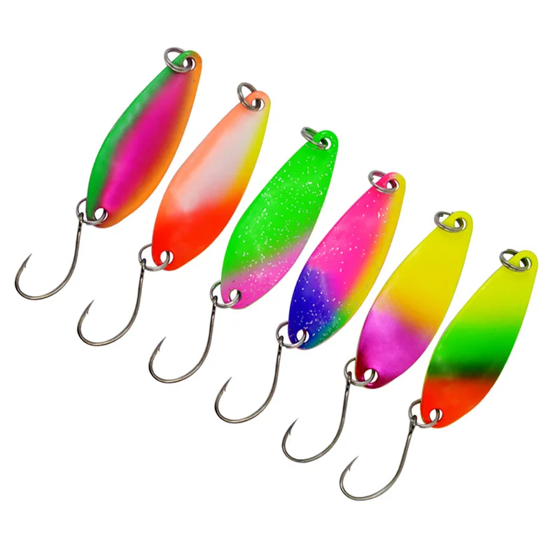 Angel köder Löffel bunte 5g/4cm Salix Blattform Jigs Pailletten harte Köder Forelle Einzel haken Kunst köder Los 6 Stück Verkauf – Detail 3