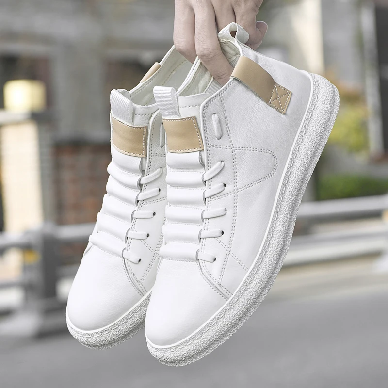 Luxury Brand Men's Ankle Boots Genuine Leather Men High Top Shoes Fashion Business Casual Outdoor Shoes Non-Slip Male Sneakers