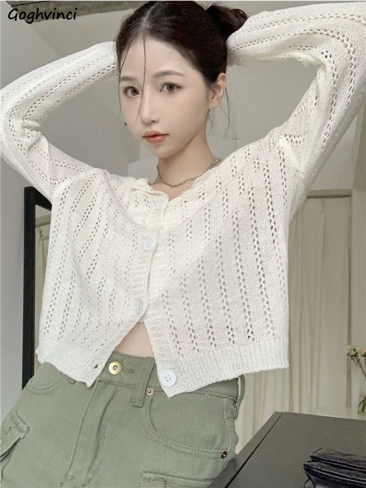 

Cardigans Women Loose Hollow Out Ulzzang Sweet Prairie Chic Designed Cozy Sunscreen Girls Stylish Loose Gentle Harajuku Knitwear