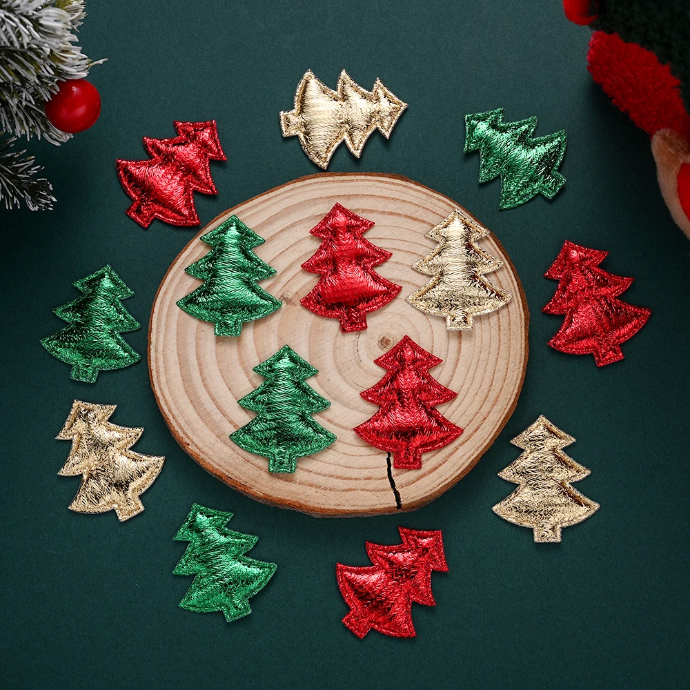 30pcs Christmas Tree Patches Sew-On Polyester Appliques for DIY Crafts Clothing Hats Bags Shoes Holiday Decoration Embellishment