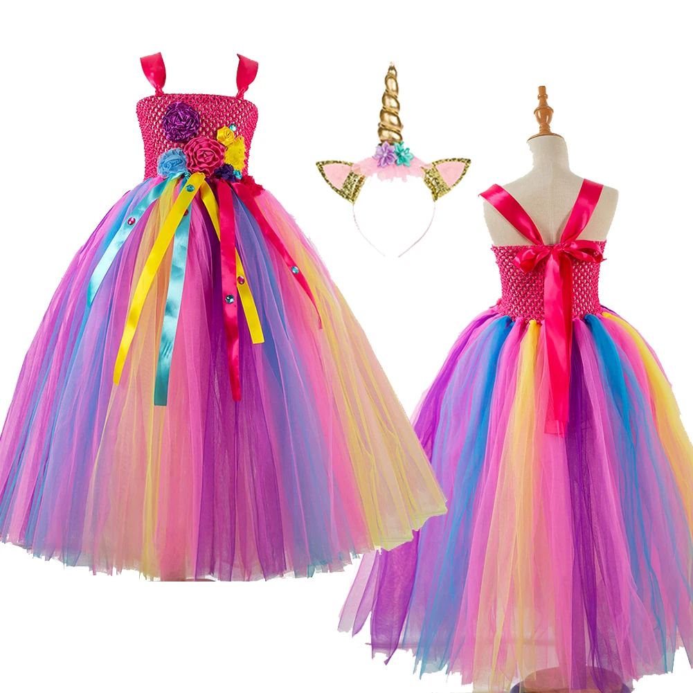 

Kids Unicorn Cosplay Costume Children Tutu Dress Headband Outfit Halloween Carnival Disguise Gifts For Girls Children Suit