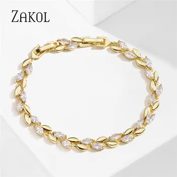 ZAKOL Trendy Charm Marquise Cut Cubic Zirconia Bracelets For Women CZ Leaf Bridal Wedding Party Jewelry Gift BP2252 1