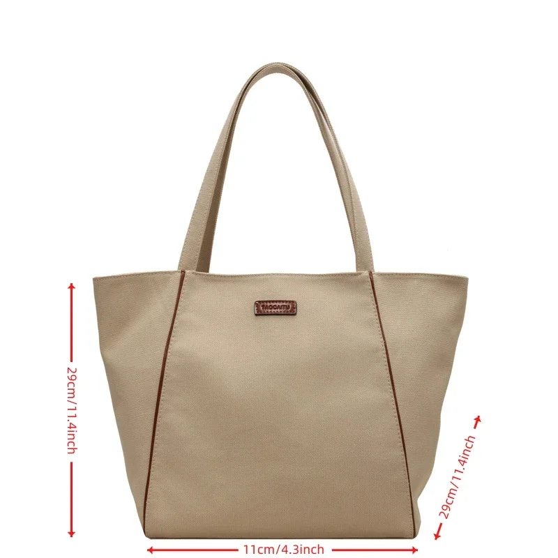 Leisure Solid Tote Bag High Quality Large Capacity Fashionable Shoulder Bag Minimalist Student Commuting Zipper Canvas Handbag