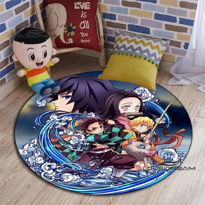 Anime Demon Slayer Carpet, 3D printing Cute Cartoon Round Rug Living Room Bedroom Children Study Room Decoration Round Floor Mat 3