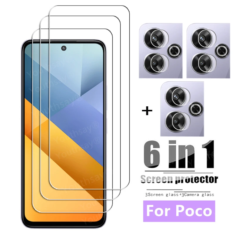 

For Poco M6 Screen Glass Tempered Glass For Xiaomi Poco M6 Screen Protector HD Protective Phone Lens Film For Poco M6 4G