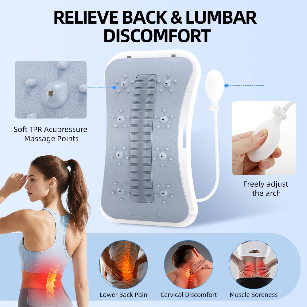 Inflatable Lumbar Stretcher Device with Air Pump Adjustable Waist Massager Traction Spine Correction Board Waist Back Relax Tool