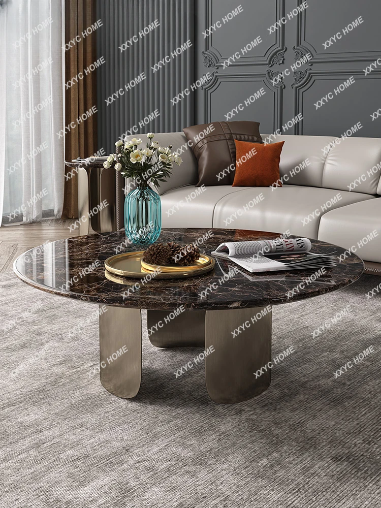 

Круглый Чайный Столик, высококачественный мраморный чайный столик для маленькой квартиры, итальянский минималистичный чайный столик, современный простой и стильный чайный столик из искусственной кожи