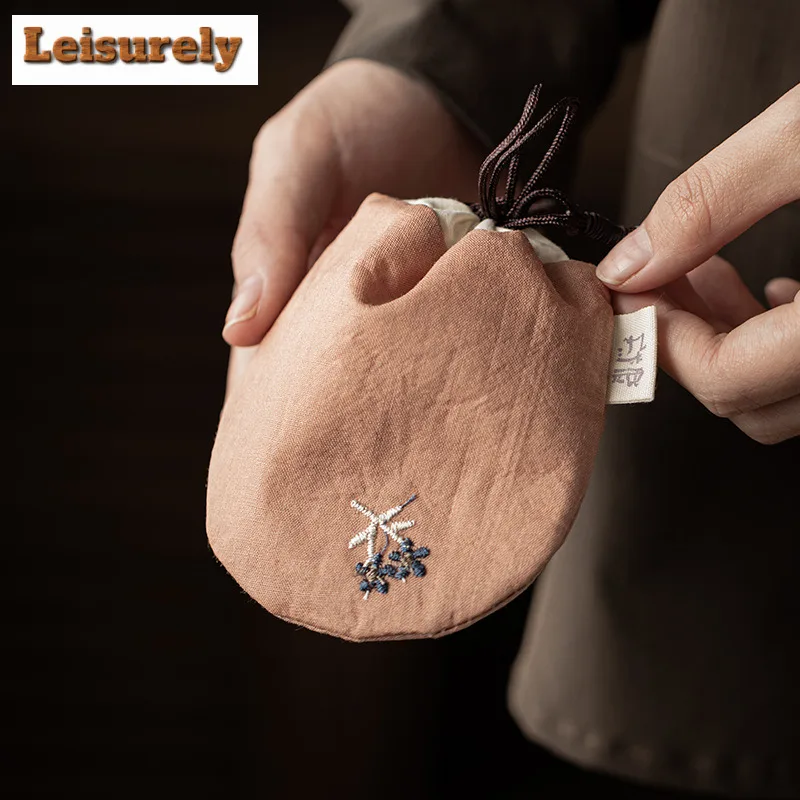 Chinese Thickened Xiangyun Silk Tea Cozies Zen Tea Dish Bag Tea Cozy for Teapot Hand Bag Travel Tea Set Bag for Tea Accessories