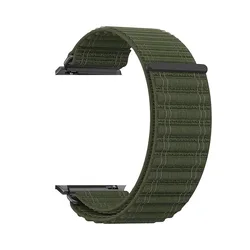 Breathable Soft Nylon Wristband with Metal Connector - Adjustable Sport Strap - 24mm Universal (Military green)