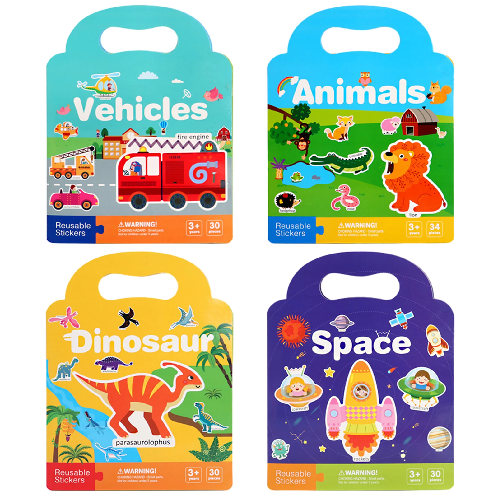 

4pcs Meditation Training Learning Hands-on Experience Brain Exercises Animal Space Early Education Vehicles Sticker Book