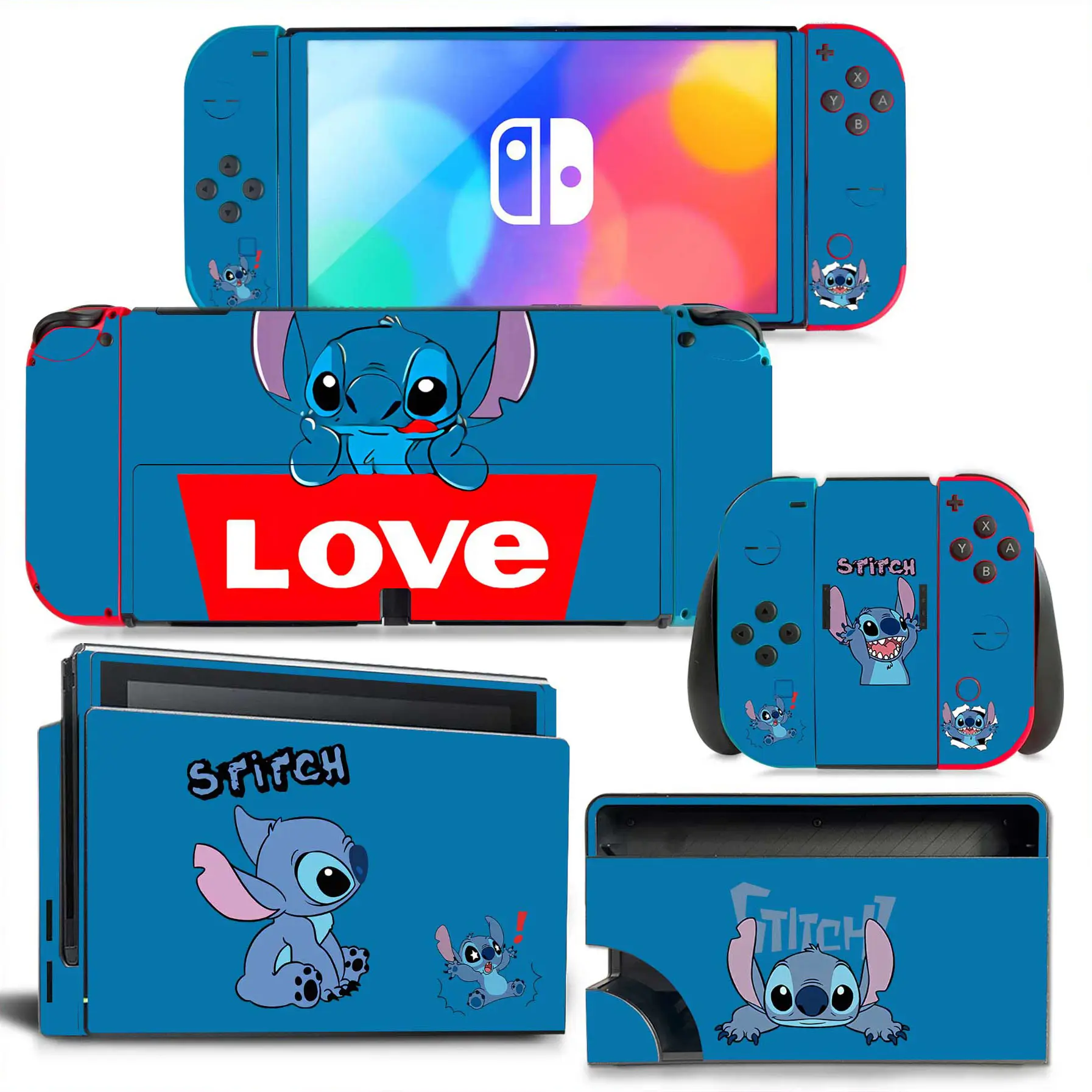 Stitch sticker skin Charging Dock Station Cover Protective Shell for Nintendo Switch Oled NS Console Crystal Protector Skin